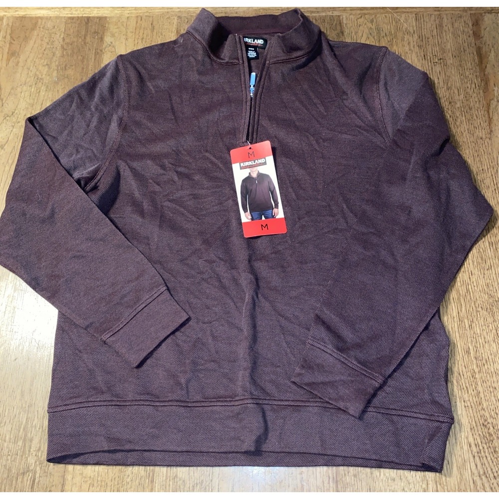 Kirkland Signature Men's 1/4-Zip Long Sleeve Stretch Pullover Burgundy Medium